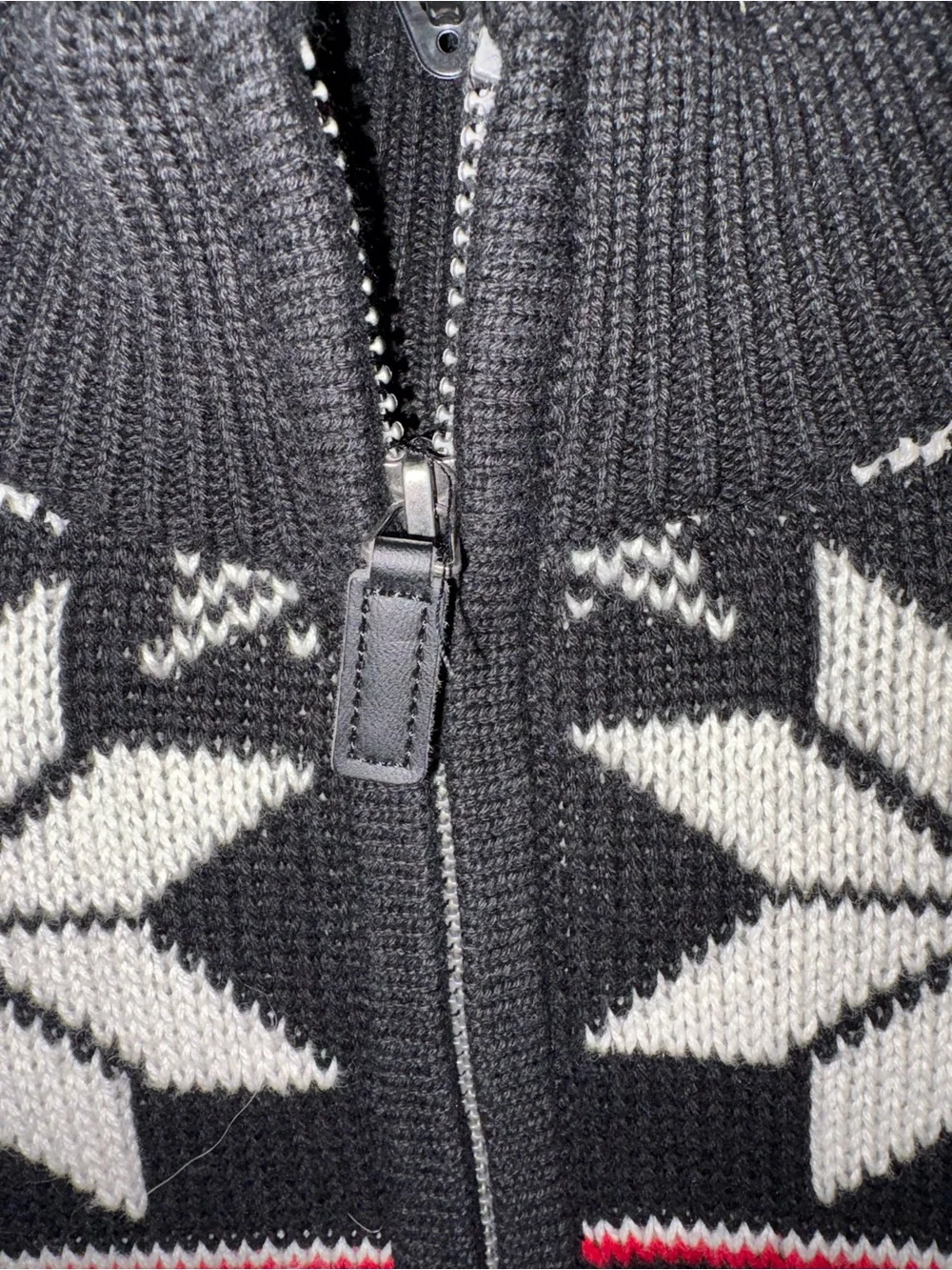Chaps Nordic fair isle Wild Boar quarter zip sweater size Med black 100%cotton